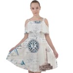 Nautical Lighthouse Vintage Postcard French Writing Cut Out Shoulders Chiffon Dress