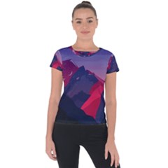 Abstract Landscape Sunrise Mountains Blue Sky Short Sleeve Sports Top 