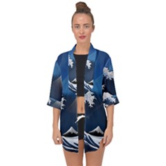 The Great Wave Off Kanagawa Open Front Chiffon Kimono by Grandong