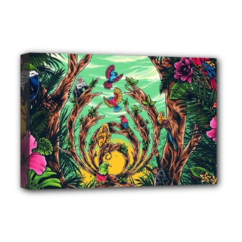Monkey Tiger Bird Parrot Forest Jungle Style Deluxe Canvas 18  X 12  (stretched) by Grandong