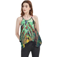 Monkey Tiger Bird Parrot Forest Jungle Style Flowy Camisole Tank Top by Grandong
