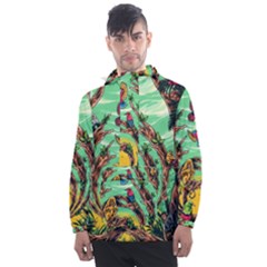 Monkey Tiger Bird Parrot Forest Jungle Style Men s Front Pocket Pullover Windbreaker by Grandong