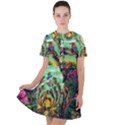 Monkey Tiger Bird Parrot Forest Jungle Style Short Sleeve Shoulder Cut Out Dress  View1