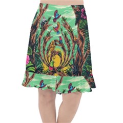 Monkey Tiger Bird Parrot Forest Jungle Style Fishtail Chiffon Skirt by Grandong