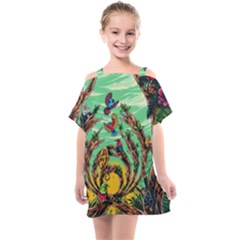 Monkey Tiger Bird Parrot Forest Jungle Style Kids  One Piece Chiffon Dress by Grandong