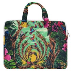 Monkey Tiger Bird Parrot Forest Jungle Style Macbook Pro 16  Double Pocket Laptop Bag  by Grandong