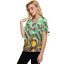 Monkey Tiger Bird Parrot Forest Jungle Style Bow Sleeve Button Up Top View2