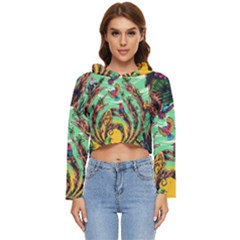 Monkey Tiger Bird Parrot Forest Jungle Style Women s Lightweight Cropped Hoodie by Grandong