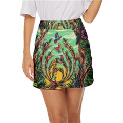Monkey Tiger Bird Parrot Forest Jungle Style Mini Front Wrap Skirt by Grandong