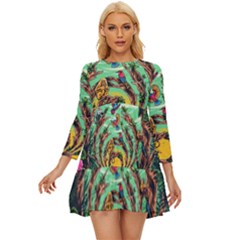 Monkey Tiger Bird Parrot Forest Jungle Style Long Sleeve Babydoll Dress by Grandong
