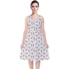 Warm Blossom Harmony Floral Pattern V-neck Midi Sleeveless Dress  by dflcprintsclothing