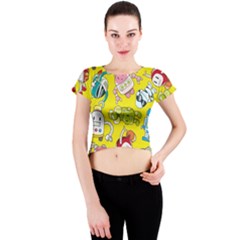 Robot Pattern Lego Crew Neck Crop Top by Cowasu