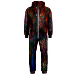 Red Peacock Feather Hooded Jumpsuit (men) by Cowasu