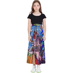 Beauty Stained Glass Castle Building Kids  Flared Maxi Skirt by Cowasu