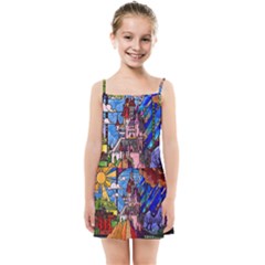 Beauty Stained Glass Castle Building Kids  Summer Sun Dress by Cowasu