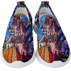 Beauty Stained Glass Castle Building Kids  Slip On Sneakers by Cowasu