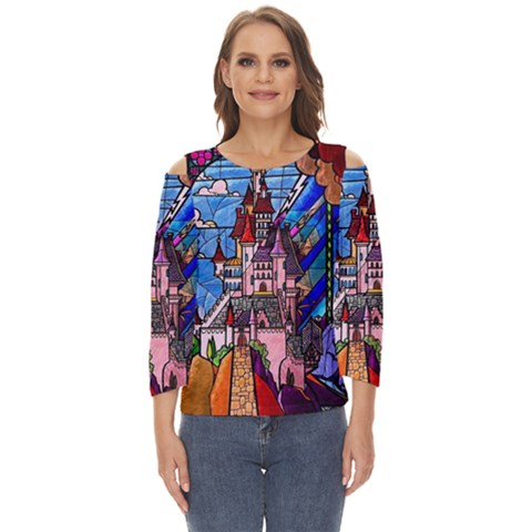 Beauty Stained Glass Castle Building Cut Out Wide Sleeve Top by Cowasu