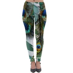 Peacock Feathers Feather Blue Green Lightweight Velour Leggings by Cowasu