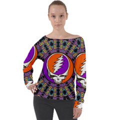 Gratefuldead Grateful Dead Pattern Off Shoulder Long Sleeve Velour Top