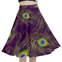Peacock Feathers Pattern A-line Full Circle Midi Skirt With Pocket by Cowasu