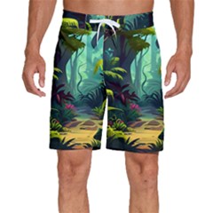 Rainforest Jungle Cartoon Animation Background Men s Beach Shorts by Ndabl3x