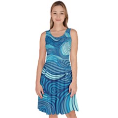 Ocean Waves Sea Abstract Pattern Water Blue Knee Length Skater Dress With Pockets by Ndabl3x