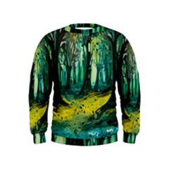 Ai Generated Trees Forest Mystical Forest Nature Art Kids  Sweatshirt by Ndabl3x