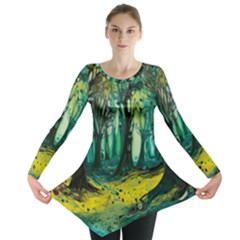 Ai Generated Trees Forest Mystical Forest Nature Art Long Sleeve Tunic  by Ndabl3x