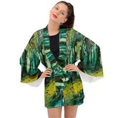 Ai Generated Trees Forest Mystical Forest Nature Art Long Sleeve Kimono by Ndabl3x