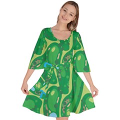 Golf Course Par Golf Course Green Velour Kimono Dress by Cowasu