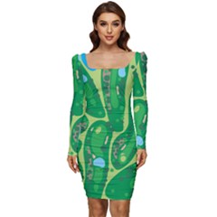 Golf Course Par Golf Course Green Women Long Sleeve Ruched Stretch Jersey Dress by Cowasu