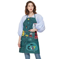 Seamless Pattern With Vehicles Building Road Pocket Apron by Cowasu