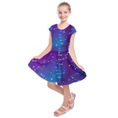 Realistic Night Sky With Constellations Kids  Short Sleeve Dress by Cowasu