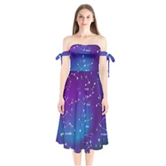 Realistic Night Sky With Constellations Shoulder Tie Bardot Midi Dress by Cowasu