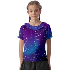 Realistic Night Sky With Constellations Kids  Frill Chiffon Blouse