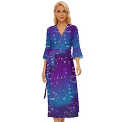 Realistic Night Sky With Constellations Midsummer Wrap Dress by Cowasu