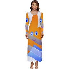 Beach Sea Shell Swimming Long Sleeve Longline Maxi Dress