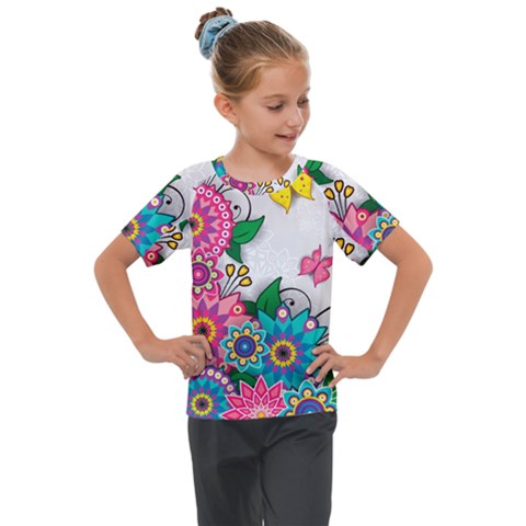 Flowers Pattern Vector Art Kids  Mesh Piece Tee by Amaryn4rt