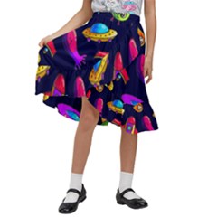 Space Pattern Kids  Ruffle Flared Wrap Midi Skirt by Amaryn4rt