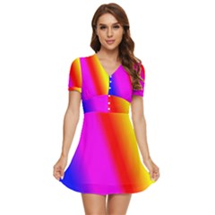 Multi Color Rainbow Background V-neck High Waist Chiffon Mini Dress by Amaryn4rt