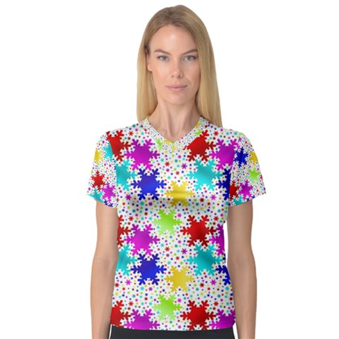 Snowflake Pattern Repeated V-neck Sport Mesh Tee by Amaryn4rt