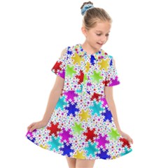 Snowflake Pattern Repeated Kids  Short Sleeve Shirt Dress by Amaryn4rt