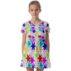 Snowflake Pattern Repeated Kids  Short Sleeve Pinafore Style Dress by Amaryn4rt
