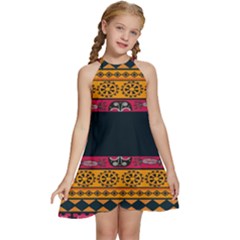 Pattern Ornaments Africa Safari Summer Graphic Kids  Halter Collar Waist Tie Chiffon Dress by Amaryn4rt