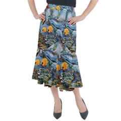 Colorful Aquatic Life Wall Mural Midi Mermaid Skirt by Simbadda