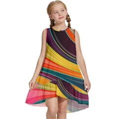 Abstract Colorful Background Wavy Kids  Frill Swing Dress by Simbadda