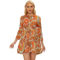 Oranges Background Texture Pattern Long Sleeve Babydoll Dress by Simbadda
