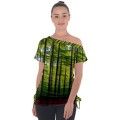 Green Forest Jungle Trees Nature Sunny Off Shoulder Tie-up Tee