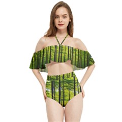 Green Forest Jungle Trees Nature Sunny Halter Flowy Bikini Set 