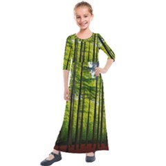 Green Forest Jungle Trees Nature Sunny Kids  Quarter Sleeve Maxi Dress by Ravend